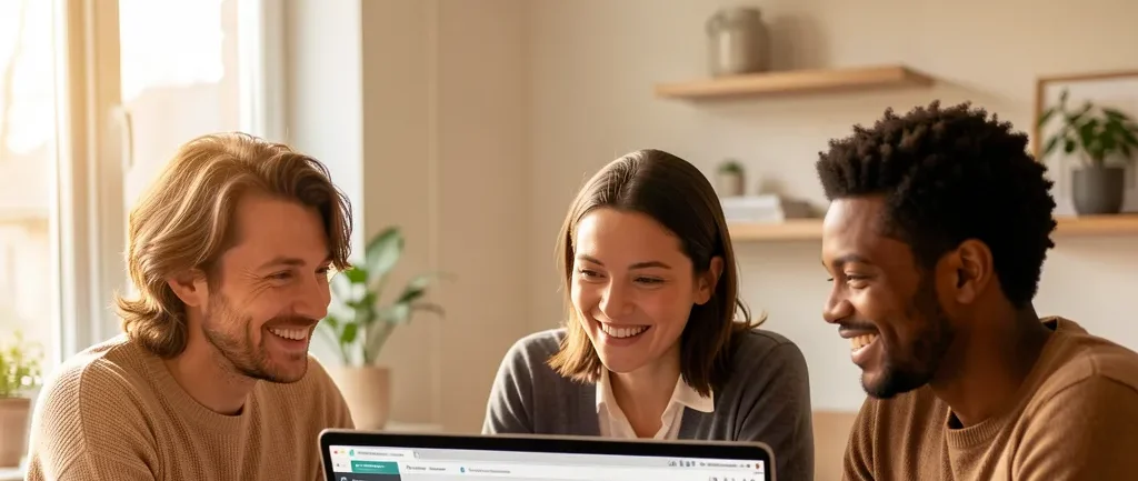 Remote team members collaborating and sharing knowledge through a shared screen session, demonstrating peer-to-peer learning in a modern home office environment